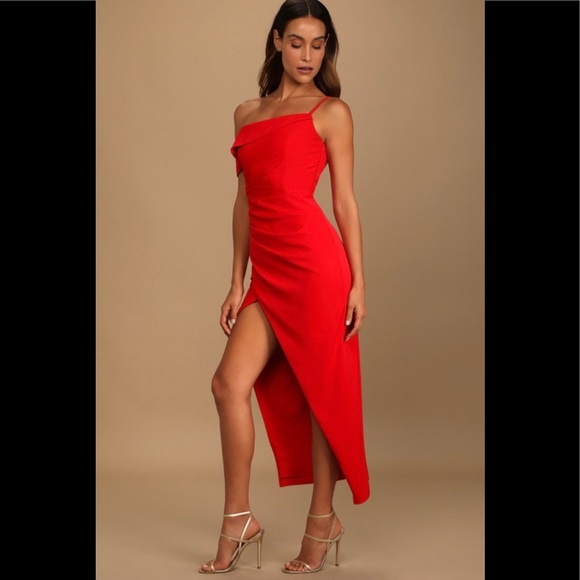 Lulus Red Asymmetrical Tulip dress - Picture 2 of 8